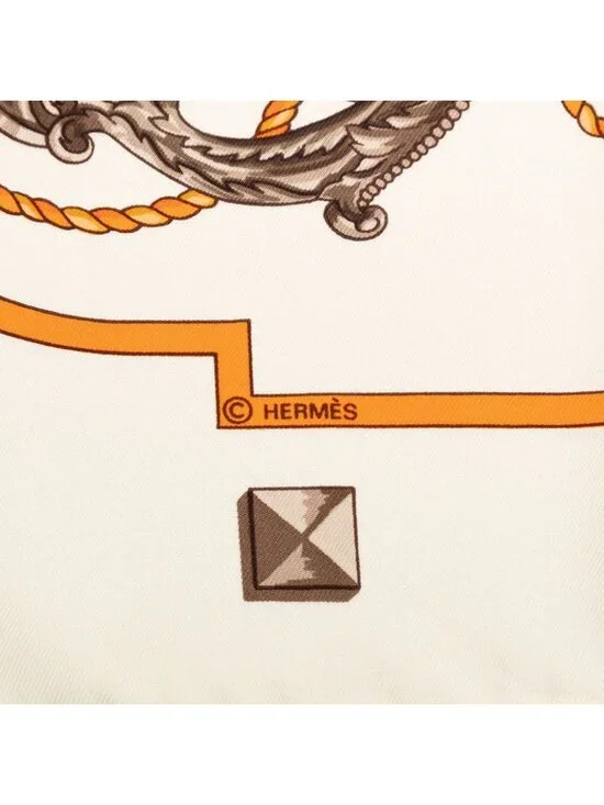 Hermes Carre 90 les Cles Key Scarf White Orange Silk - Picture 6 of 7